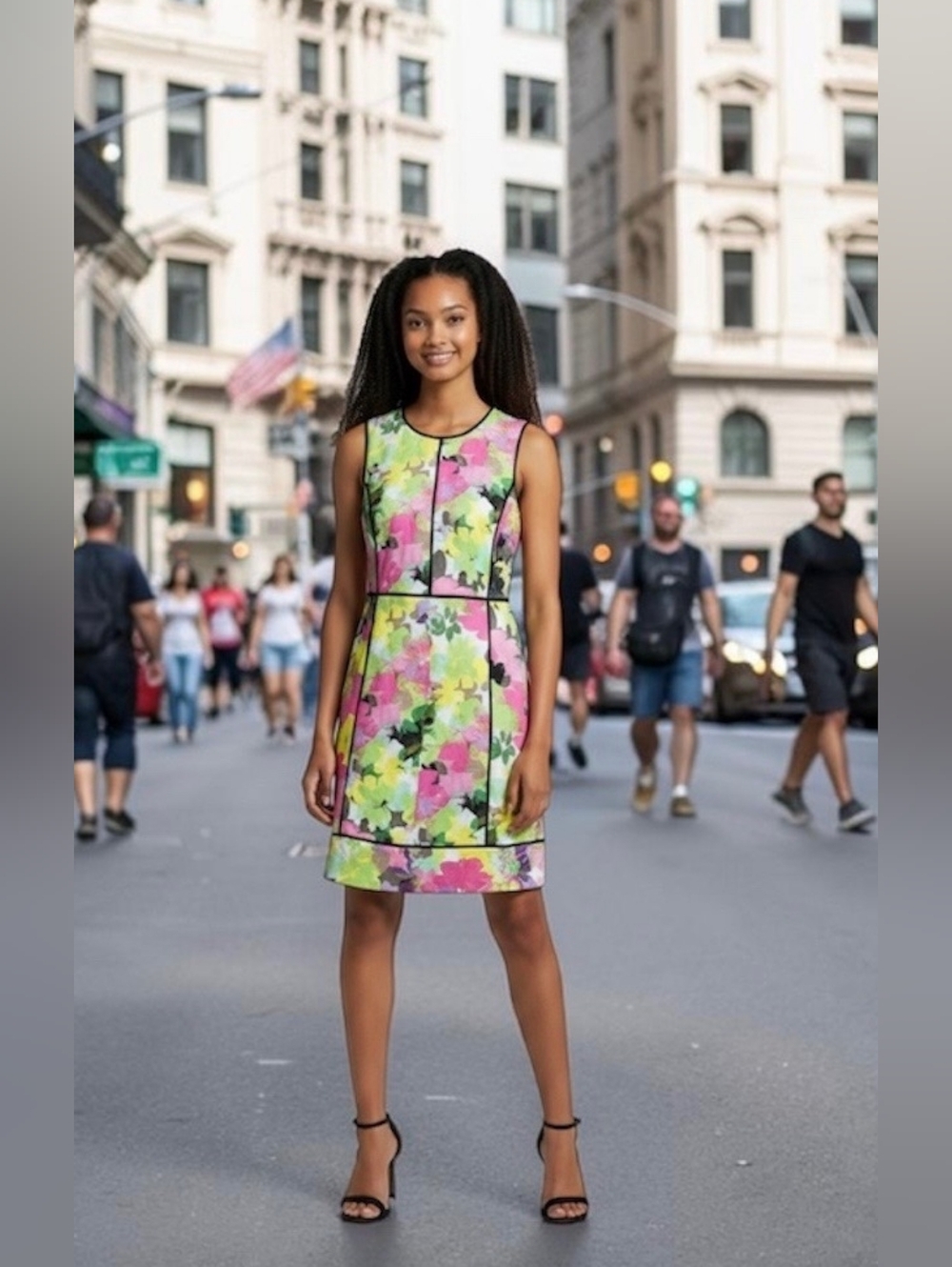 Calvin Klein Summer Colorful Floral Sleeveless Sheath Dress Women's Size 8